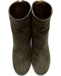 Оливковые замшевые ботильоны от Isabel Marant