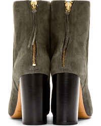 Оливковые замшевые ботильоны от Isabel Marant