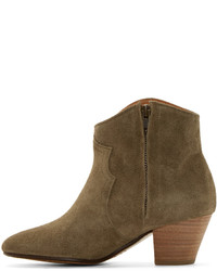 Оливковые замшевые ботильоны от Isabel Marant