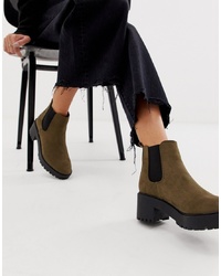 Женские оливковые замшевые ботинки челси от New Look