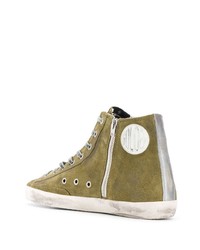 Мужские оливковые замшевые высокие кеды от Golden Goose