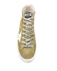 Мужские оливковые замшевые высокие кеды от Golden Goose