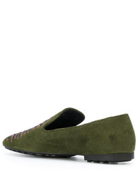 Женские оливковые замшевые лоферы от Kenzo
