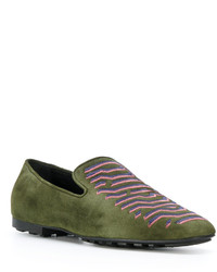 Женские оливковые замшевые лоферы от Kenzo