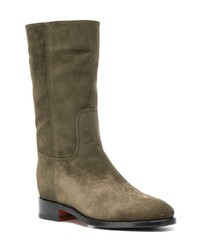 Оливковые замшевые полусапоги от Santoni