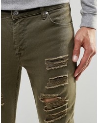 Мужские оливковые зауженные джинсы от Asos