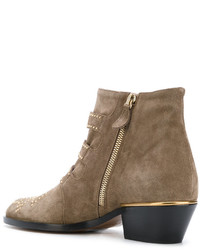 Оливковые кожаные ботильоны от Chloé