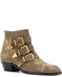 Оливковые кожаные ботильоны от Chloé