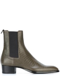 Мужские оливковые кожаные ботинки челси от Saint Laurent
