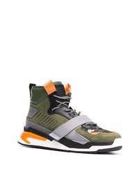 Мужские оливковые кожаные высокие кеды от Balmain