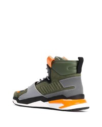 Мужские оливковые кожаные высокие кеды от Balmain