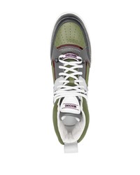 Мужские оливковые кожаные высокие кеды от Moschino