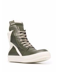 Мужские оливковые кожаные высокие кеды от Rick Owens