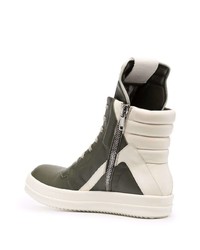 Мужские оливковые кожаные высокие кеды от Rick Owens