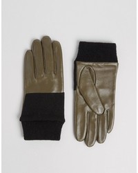 Женские оливковые кожаные вязаные перчатки от Asos