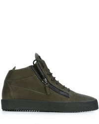 Мужские оливковые кожаные кеды от Giuseppe Zanotti Design