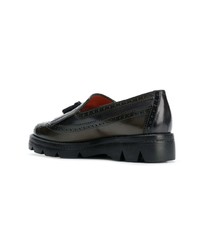 Женские оливковые кожаные лоферы с кисточками от Santoni