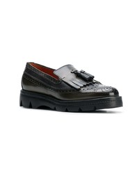 Женские оливковые кожаные лоферы с кисточками от Santoni