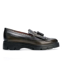 Женские оливковые кожаные лоферы с кисточками от Santoni