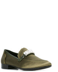 Мужские оливковые кожаные лоферы от Giuseppe Zanotti Design