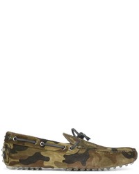 Мужские оливковые кожаные мокасины с камуфляжным принтом от Car Shoe