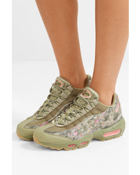 Женские оливковые кожаные низкие кеды с цветочным принтом от Nike