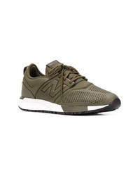 Мужские оливковые кожаные низкие кеды от New Balance