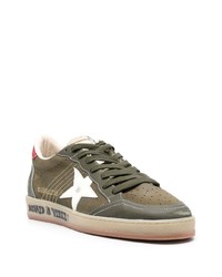 Мужские оливковые кожаные низкие кеды от Golden Goose