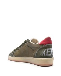 Мужские оливковые кожаные низкие кеды от Golden Goose
