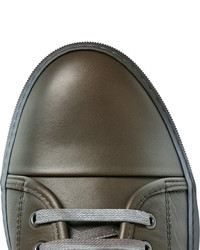 Мужские оливковые кожаные низкие кеды от Lanvin