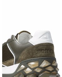 Мужские оливковые кожаные низкие кеды от Jimmy Choo