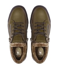 Мужские оливковые кожаные низкие кеды от Giuseppe Zanotti