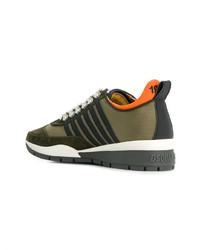 Мужские оливковые кожаные низкие кеды от DSQUARED2