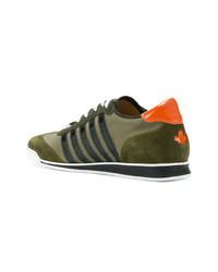 Мужские оливковые кожаные низкие кеды от DSQUARED2