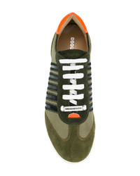 Мужские оливковые кожаные низкие кеды от DSQUARED2