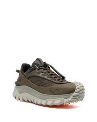 Мужские оливковые кожаные низкие кеды от Moncler