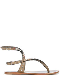 Оливковые кожаные сандалии на плоской подошве с украшением от Isabel Marant
