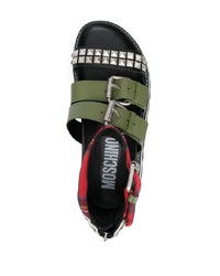 Мужские оливковые кожаные сандалии с украшением от Moschino