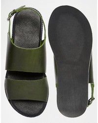 Мужские оливковые кожаные сандалии от Asos