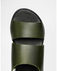 Мужские оливковые кожаные сандалии от Asos