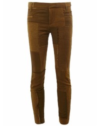 Оливковые кожаные узкие брюки в стиле пэчворк от Haider Ackermann