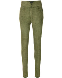 Оливковые кожаные узкие брюки от Isabel Marant