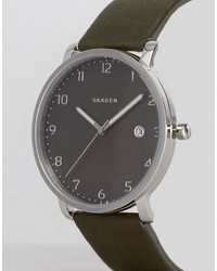 Мужские оливковые кожаные часы от Skagen