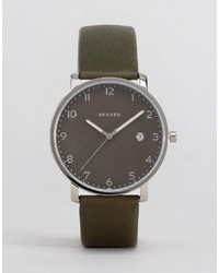 Мужские оливковые кожаные часы от Skagen
