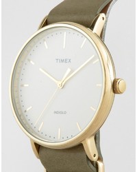 Мужские оливковые кожаные часы от Timex