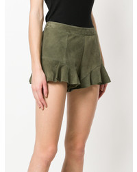 Женские оливковые кожаные шорты от Drome