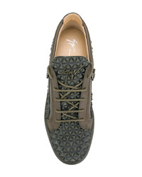 Мужские оливковые низкие кеды от Giuseppe Zanotti Design