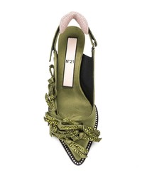 Оливковые сатиновые туфли с украшением от N°21
