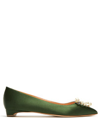 Оливковые туфли на плоской подошве с украшением