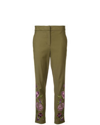 Оливковые узкие брюки с цветочным принтом